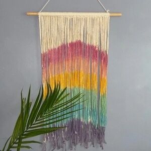 Large Rainbow Boho Macrame String Pride Wall Hanging